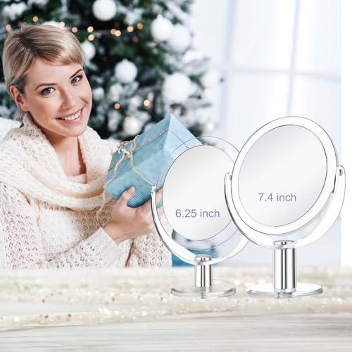 CLSEVXY Vanity Mirror Makeup Mirror with Stand, 1X/15X Magnification Double Sided 360 Degree Swivel Magnifying Mirror, 7.4 Inch - size: 10.2"L x 7.4"W