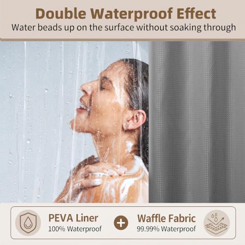 Siiluminisoy Shower Curtain and Liner Set, Waffle Shower Curtain Set with 12 Stainless Steel Hooks, Waterproof Luxury Fabric Shower Curtains for Bathroom and Hotel, Grey, 72" W x 72" H - color: Grey, size: 72"W x 72"L (Pack of 1)