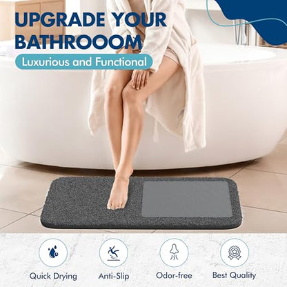 2-in-1 Stone Bath Mat with Rug – Diatomaceous Earth + Microfiber Fusion Mat for Bathroom – Ultra Absorbent, Quick-Dry, Non-Slip, Easy to Clean – Includes Gift Box & Tote
