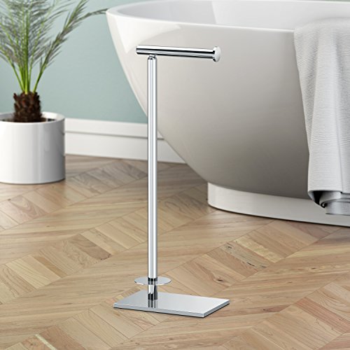 Gatco 1443C Modern Square Base Toilet Paper Holder Stand with Storage, Chrome, 21.13"H - color: Chrome