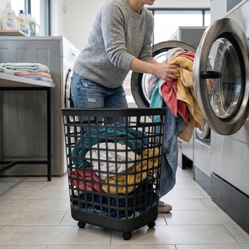 Heavy Duty Rolling Laundry Hamper with Wheels - 2.6 Bushel (90L+) Large Plastic Laundry Basket, Tall Ventilated Dirty Clothes Organizer for Bedroom, Bathroom & Dorm Room, No Assembly Required (Black) - size: Black