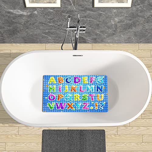 FCZ Bath Tub Mat Non Slip Shower Mat Educational Colorful Alphabet Table 26.8x15 inches Rectangular PVC Mat with Suction Cups Drain Holes Machine Washable - color: Educational Colorful Alphabet Table