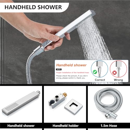 Midanya Shower Faucet Set with Handheld Sprayer,10 Inch,Polish Chrome | Rough-in Shower Valve and Trim Kit Included,Square Rain Head,Wall Mount Shower System,All Metal,Bathroom - color: Chrome, size: 10 Inch