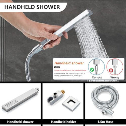 Midanya Shower Faucet Set with Handheld Sprayer,10 Inch,Polish Chrome | Rough-in Shower Valve and Trim Kit Included,Square Rain Head,Wall Mount Shower System,All Metal,Bathroom - color: Chrome, size: 10 Inch