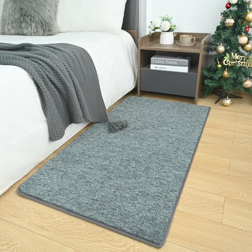 AROGAN Small Area Rugs for Bedroom, 2×4 Non Slip Runner Rug, Grey & Green | Washable Fluffy Carpet with Memory Foam, Indoor Rug Runner for Kitchen, Bedside, Entryway Bathroom Home Decor - color: Grey and White, size: 2' x 4' (Runner)