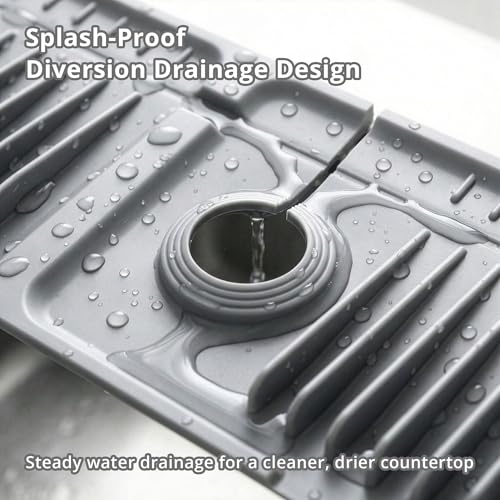 2-in-1 Silicone Kitchen Sink Organizer Draining Mat, 17.7 Inch | 7-degree sloped base, foldable, integrated storage tray, includes bonus 9.25x3.74 inch drainage tray, BPA-free