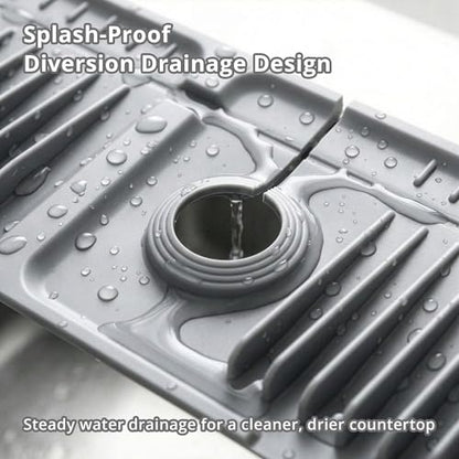 2-in-1 Silicone Kitchen Sink Organizer Draining Mat, 17.7 Inch | 7-degree sloped base, foldable, integrated storage tray, includes bonus 9.25x3.74 inch drainage tray, BPA-free