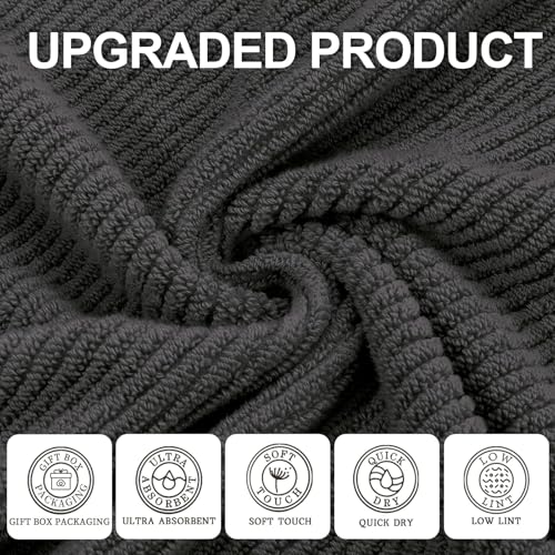 VOOVA & MOVAS 3PC Towel Set, 100% Cotton, Grey | 1 Large Bath 30x56 In, 1 Hand 18x28 In, 1 Wash Cloth 13x13 In, Quick Dry, Soft, Thick, Bathroom Essentials - color: Dark Gray, size: 3 PC Bathroom Towel Set