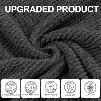 VOOVA & MOVAS 3PC Towel Set, 100% Cotton, Grey | 1 Large Bath 30x56 In, 1 Hand 18x28 In, 1 Wash Cloth 13x13 In, Quick Dry, Soft, Thick, Bathroom Essentials - color: Dark Gray, size: 3 PC Bathroom Towel Set