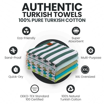 Gold CASE Turkish Beach Towel Set of 5 – 100% Cotton Beach Towels Oversized 70x38'' – MYRA Quick Dry Swim Towel – Lightweight Turkish Towels Set in Green - color: Tones of Green, size: Beach-Bath Towel Set of 5