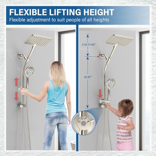 Rain Shower Head with Handheld High Pressure rainfall Shower Heads with Handheld Spray Combo,Brushed Nickel - color: Brushed Nickel
