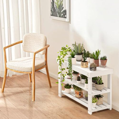 Pipishell Bamboo Shoe Rack Bench, 3-Tier Sturdy Shoe Organizer, Storage Shoe Bench, Holds up to 300lbs for Entryway Bedroom Living Room Balcony (White) - color: White