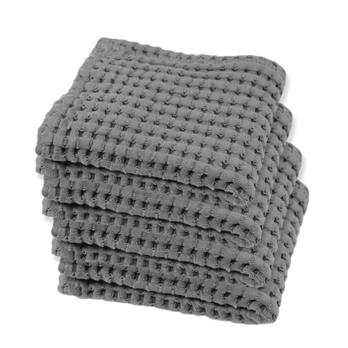GILDEN TREE Waffle Bath Towels Wash Cloths for Showering, Exfoliating Washcloth Quick Dry Towel, Face Towels for Washing Face Cotton Washcloths Set of 4, Modern Style (Slate) - color: Slate, size: Washcloth (14" x 14") 4 Pack
