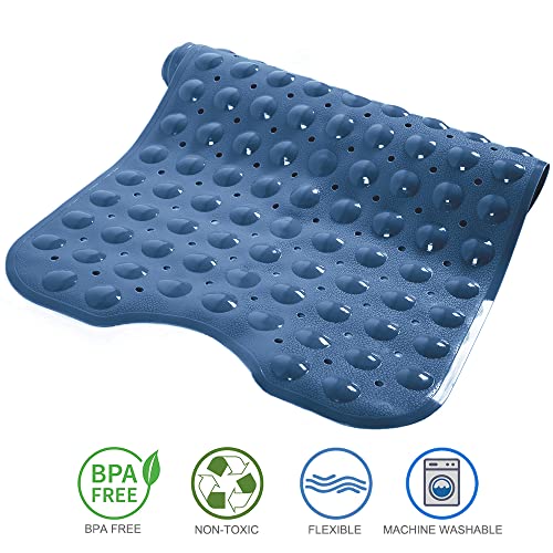 Tree Bud Bathtub Mats for Shower Tub Non-Slip Bath Mat 39 x 16 Inch Extra Long Shower Mat, Bath Tub Mat for Bathroom with Machine Washable, BPA Free for Kids (Navy Blue) - color: Navy Blue