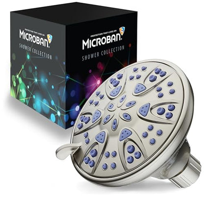 AquaDance Antimicrobial – Anti-Clog High-Pressure 6-Setting Shower Head with Microban Nozzle Protection from Growth of Mold, Mildew & Bacteria for Stronger Shower! 4" Sunset Blue - color: Satin Nickel / Sunset Blue Jets, style: 2.5 Gallons Per Minute