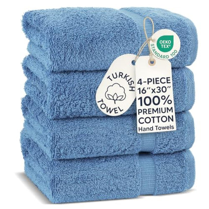 Chakir Turkish Linens 4 Piece Hand Towels, 100% Cotton Turkish Towels for Bathroom, Luxury Soft Absorbent Hand Towel Set, 16 x 30 Inches, Wedgewood - color: Wedgewood