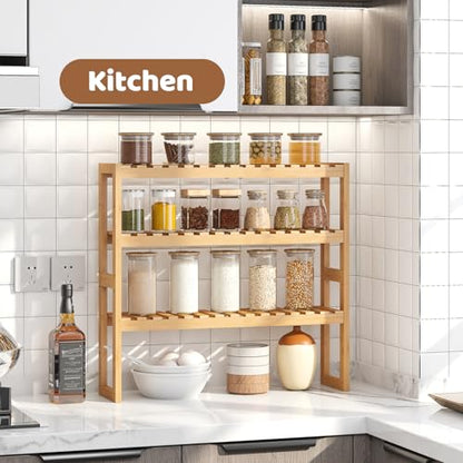 Bamboo Organizer Rack - Adjustable 3-Tier Storage Shelf, Wall Mounted or Over The Toilet, Living Room, Kitchen (Natural) - color: Natural