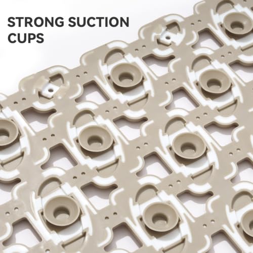 Shower Mat Non Slip Bathtub Mat, Bath Mat for Tub with Strong Suction Cups, Quick Dry Drain Holes, Machine Washable Shower Floor Mat for Elderly & Kids, 27"x16", Khaki - color: Khaki