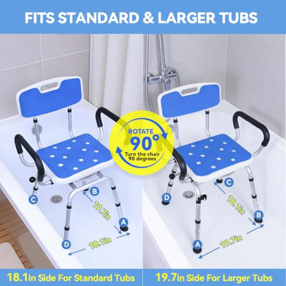 Swivel Shower Chair, Removable Back and Arms, 400 lbs Capacity | Adjustable Height Shower Seat for Elderly and Disabled, Non-Slip Shower Stool for Inside Shower, Tubs, Lightweight Bath Seat - color: Dark Blue