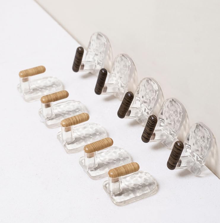 9Pcs/Set Adhesive Towel Hooks for Bathrooms, Shower, No-Drilling, Stylish Clear Wall Hooks, Stick on Towel Rack, Adhesive Hanger for Kitchen, Door, Key (Beige, 3.2x2.2cm) - color: Beige