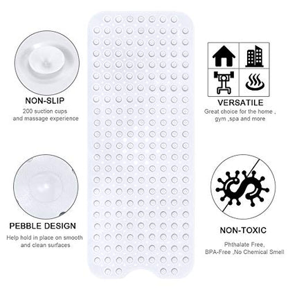 YINENN Bath and Shower Safety Mats 40x16 inch, Non Slip with Suction Cups for Bathroom Stall and Tub Floor, Extra Large and Machine Washable, Drain Holes Keep Bathtub Clean, White - color: White