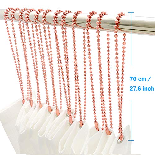 Pink Shower Curtain Hooks, 55 Inch Ball Chain Design, 12 Pack Rust-Resistant Metal Curtain Rings for Bathroom Rods, Heavy Duty 4.5mm Shower Curtain Hangers - color: Pink