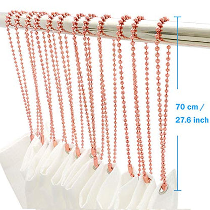 Pink Shower Curtain Hooks, 55 Inch Ball Chain Design, 12 Pack Rust-Resistant Metal Curtain Rings for Bathroom Rods, Heavy Duty 4.5mm Shower Curtain Hangers - color: Pink