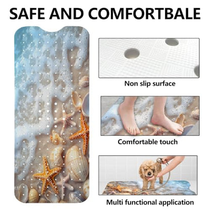 LNOND Summer Beach Bathtub Mat Non Slip, 40 X 16 Inch Tub Mat for Bathroom, Colorful Beach Shells Bath Tub Shower Mat with Drain Holes and Suction Cups - color: Colorful Beach Shells Bathtub Mat