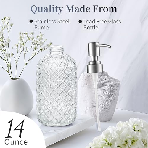 Kaishun 14 OZ Refillable Glass Soap Dispenser for Hand Soap & Lotion, Clear - color: Clear