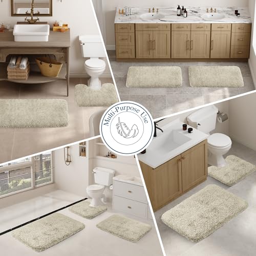 Walensee Bathroom Contour Rug (20x24, Light Tan) Non Slip Bath Mat Water Absorbent Soft Microfiber Shaggy Bathroom Mat Machine Washable Bath Rug U Shape Toilet Rug - color: Light Tan, size: 2' x 1'8"