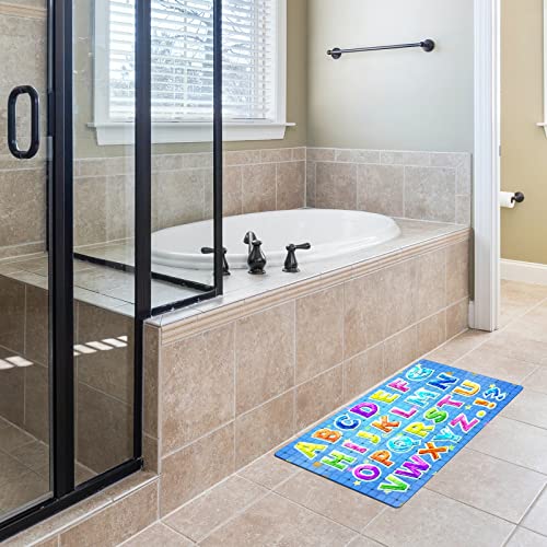FCZ Bath Tub Mat Non Slip Shower Mat Educational Colorful Alphabet Table 26.8x15 inches Rectangular PVC Mat with Suction Cups Drain Holes Machine Washable - color: Educational Colorful Alphabet Table