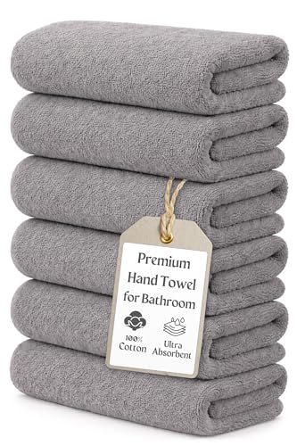 Set of 6 Luxurious Hand Towels for Bathroom, 16x28 inches, 100% Cotton, Ultra-Soft, Absorbent & Durable, 600GSM Bathroom Hand Towel - Ideal for Gym, Bath, Spa Use (Light Gray, 6 Pack) - color: Light Gray