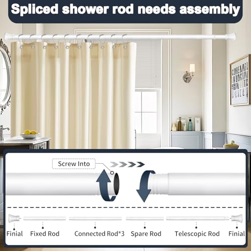 White Shower Curtain Rod 36-94 Inch(3-7.8ft), No Slip No Drill No Rust Shower Rod For Bathroom Window Patio, Adjustable Spring Long Tension Rod - color: White, size: 36"-94"