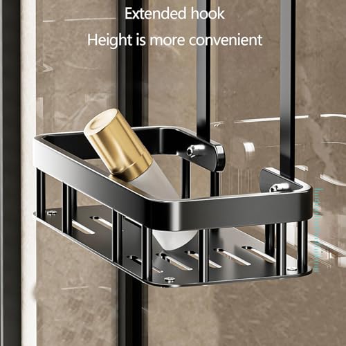 No Drilling Hanging Shower Caddy Over Door Black Iron Shower Holder | Single Layer Wall Mounted Storage Rack Shelf Basket With Hooks Soap Tray Large Stainless Steel Shower Caddy 11.6x5.3x13"