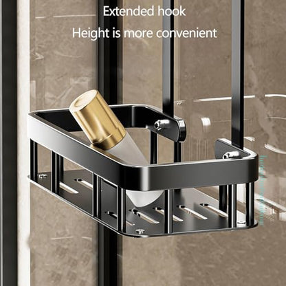 No Drilling Hanging Shower Caddy Over Door Black Iron Shower Holder | Single Layer Wall Mounted Storage Rack Shelf Basket With Hooks Soap Tray Large Stainless Steel Shower Caddy 11.6x5.3x13"