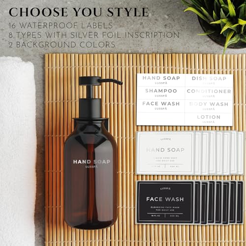 Shower Shampoo Dispenser Wall Mounted – Refillable 16.9 oz Amber Bottle with Stainless Steel Pump & No-Drill Adhesive Holder – Soap Dispenser for Bathroom (1 X Amber/Black) - color: 1 X Amber/Black