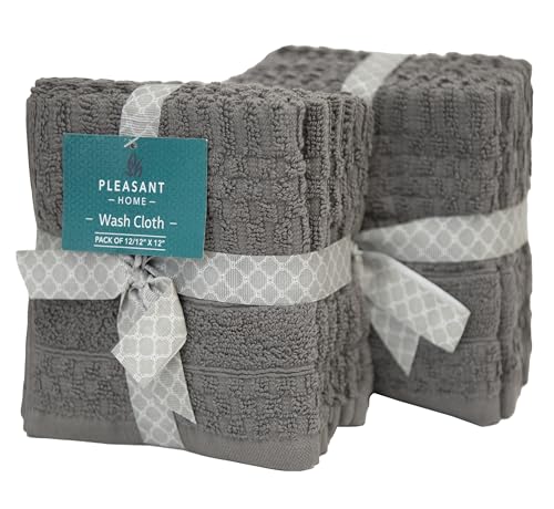 PH Pleasant Home Diamond Wash Cloths Set - 12 Pack (12” x 12”) – 509 GSM - 100% Ring Spun Cotton Wash Cloth - Super Soft and Highly Absorbent Face Towels(Dark Grey) - color: Dark Grey, style: Diamond