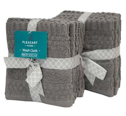PH Pleasant Home Diamond Wash Cloths Set - 12 Pack (12” x 12”) – 509 GSM - 100% Ring Spun Cotton Wash Cloth - Super Soft and Highly Absorbent Face Towels(Dark Grey) - color: Dark Grey, style: Diamond
