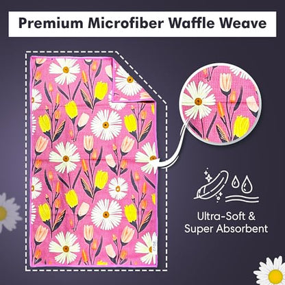 Double-Sided Microfiber Hand Towels, Waffle Kitchen Towels Set for Home Use | 2 Towels, 17x27 Inches, Durable & Soft, Fast Drying, Hand Wash Cloth and Dishcloth, Wings & Flower Farm, Purple/Cream Kitchen - color: Wings & Flower Farm - Purple/Cream, size: