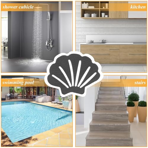 12Pcs Grey Bathtub Stickers Non Slip | Shell Shaped, Safety Shower Treads, Adhesive, For Bathroom Bathtub & Shower Floor - color: Grey