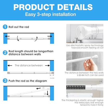 1 Pack Spring Tension Rod, Adjustable 30-64 Inch No Drill, White | 7/8 Inch Diameter Spring Loaded Extendable Tension Curtain Rod, Fits Windows Kitchen Doorway Closet Cupboard - color: White, size: 30-64IN-1P