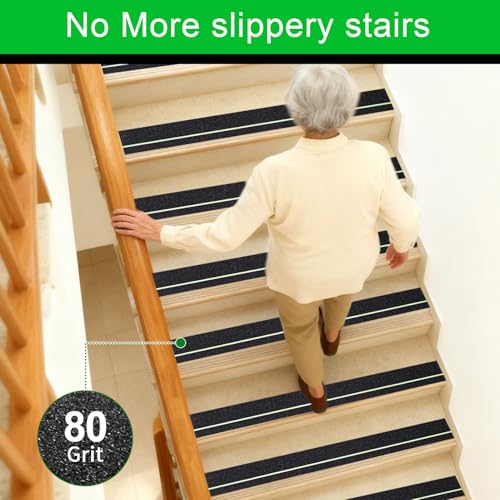 Glow in Dark Anti Slip Tape, 4" x50FT Heavy Duty Waterproof Safety Grip Tape for Stairs, Pool, Bathroom - Black & Glow Stripe Indoor/Outdoor Multi-Purpose Traction Tape - size: 4IN x 50FT