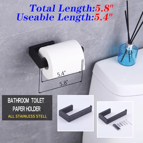 GERZWY Bathroom Accessory 3-Piece Set SUS 304 Stainless Steel Toilet Paper Holder Towel Ring Towel Hooks Wall Mount, Matte Black HG1708-3BK - color: Matte Black