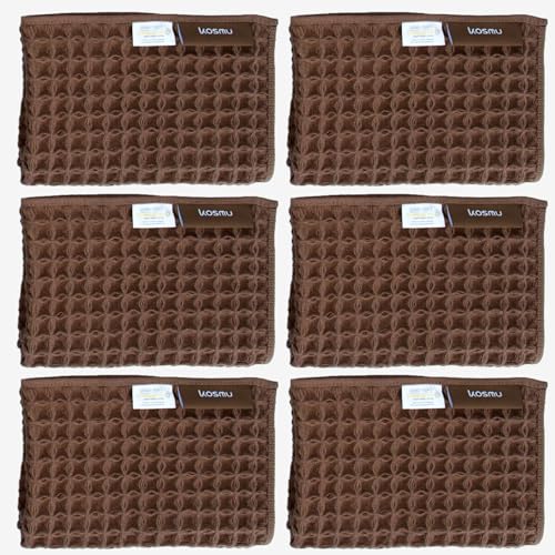 Luxury Organic Japanese Cotton Waffle Bath Towel | Thick, Absorbent, Quick Dry Bathroom Towels for Shower, Sauna, Onsen| Hotel & Spa Quality, Gift-Ready (Dark Cocoa, Face Towel (6 Pack)) - color: Dark Cocoa, style: Face Towel Set (6 Pack)