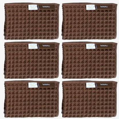 Luxury Organic Japanese Cotton Waffle Bath Towel | Thick, Absorbent, Quick Dry Bathroom Towels for Shower, Sauna, Onsen| Hotel & Spa Quality, Gift-Ready (Dark Cocoa, Face Towel (6 Pack)) - color: Dark Cocoa, style: Face Towel Set (6 Pack)
