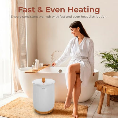 SereneLife Bucket Towel Warmers, White Large Towel Warmer for Spa and Bathroom, Luxury Towel Heater Gifts for Him & Her, Auto Shut-Off, Fits 2 large, Blankets, Bathrobes, PJ's - color: White Natural Wood
