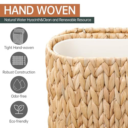 Coeusy Wicker Bathroom Trash Can with Lid,Narrow Rattan Waste Basket with Removable Liner Bucket,Slim Woven Water Hyacinth Garbage Can for Bedroom,Office,Small Spaces,3 Gallon - size: 3 Gallon
