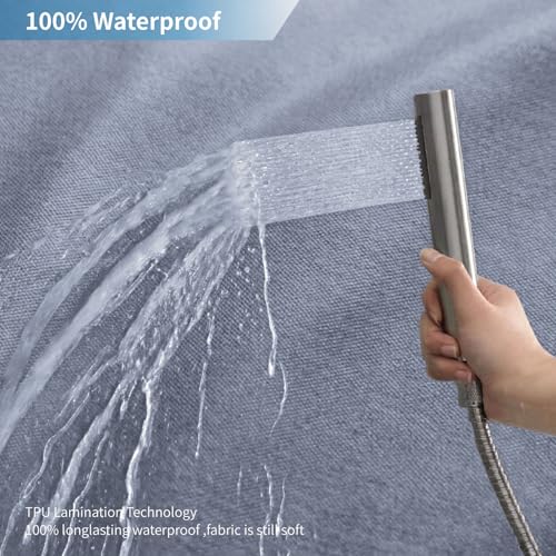 Extra Long Fabric Shower Curtain,No Liner Needed,72x96,Blue Gray | 2-in-1 Design,Linen Textured,100% Waterproof TPU-Laminated Backing,Magnetic Weighted,Machine Washable,For Bathroom,Hotel - color: Blue Grey, size: 72"W x 96"L (Pack of 1)