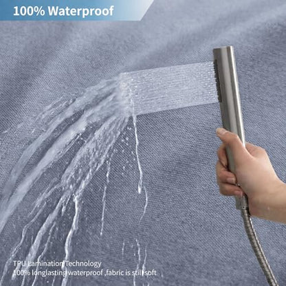 Long Fabric Shower Curtain,No Liner Needed,72x78,Blue Gray | 2-in-1 Design,Linen Textured,100% Waterproof TPU-Laminated Backing,Magnetic Weighted,Machine Washable,For Bathroom,Hotel - color: Blue Grey, size: 72"W x 78"L (Pack of 1)