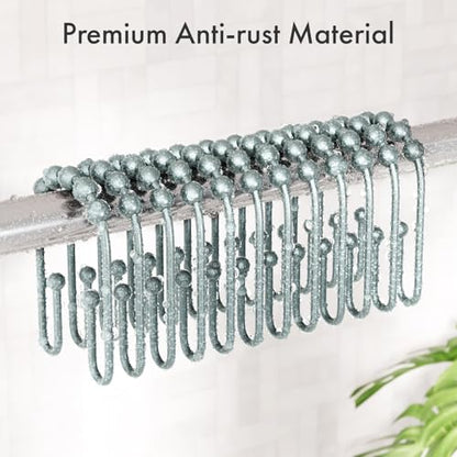 AmazerBath Shower Curtain Hooks, Lightcyan Shower Curtain Rings, Shower Curtain Hooks Rust Proof Non-Slip Double Hook Shower Hooks for Shower Curtain, Metal Shower Hooks Ring 12Pcs - color: Lightcyan, style: Modern